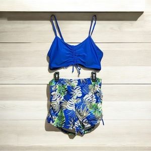 Blue Tropical Print Boy Short Swim Set M Juniors